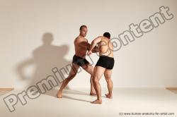 Underwear Fighting Man - Man White Muscular Short Brown Dynamic poses Academic